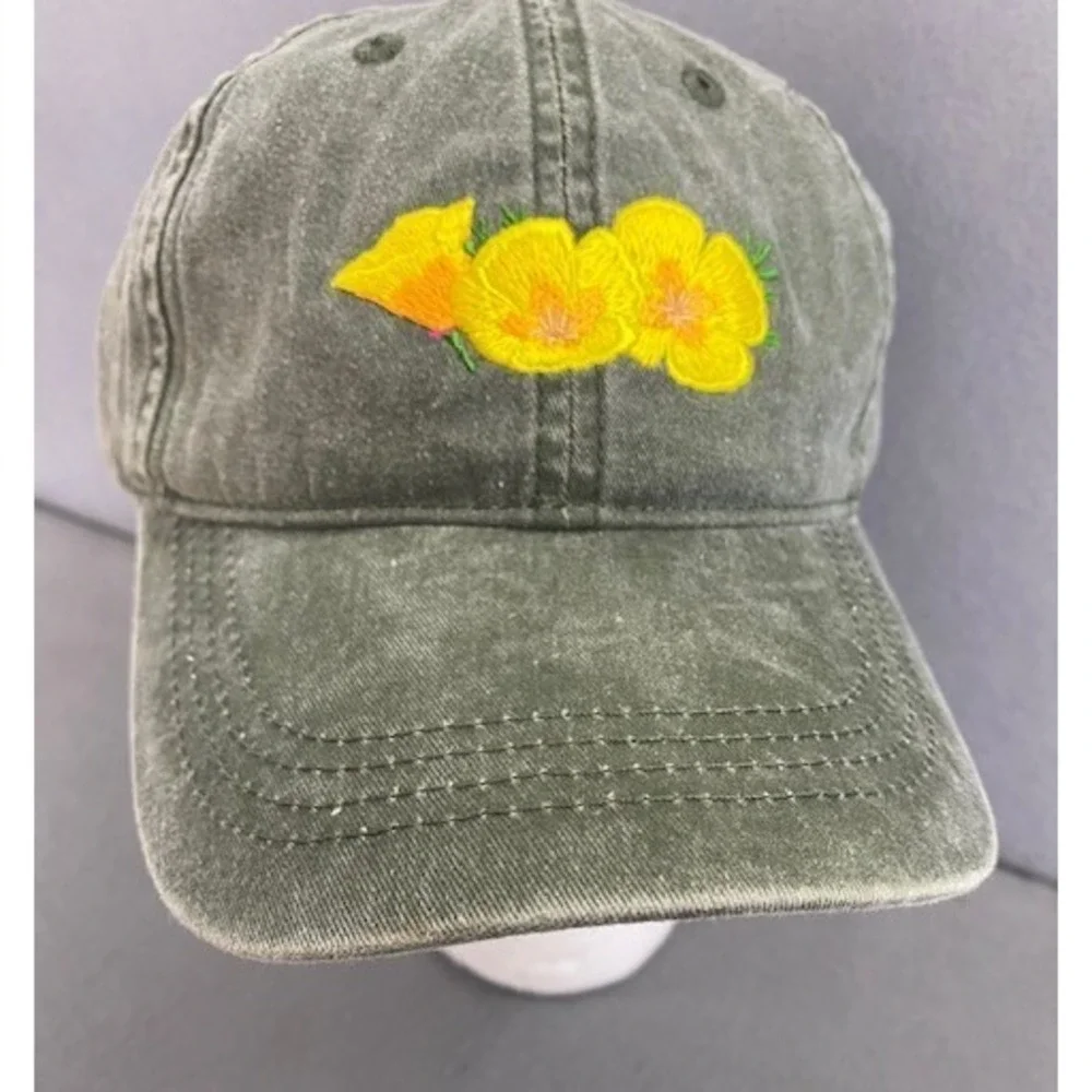 Olive Green California‎ Poppy Embroidered Baseball Cap Boyce Thompson Arboretum